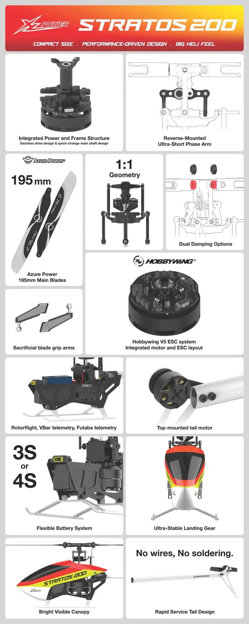 XLPower Stratos 200 Helicopter Kit with Azure Power Blades